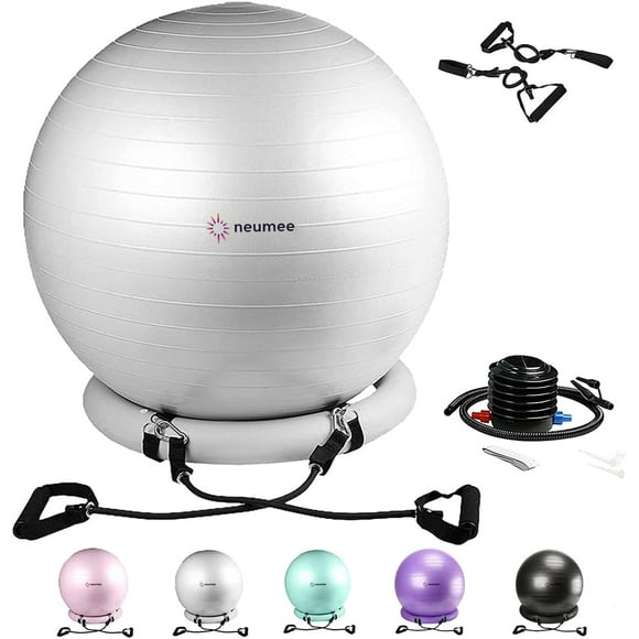 UTAH-Exercise Ball Chair with Resistance Bands, Yoga Ball Office Chair with Stability Base for Home Gym, Workout Ball for Fitness, Large Size 65 cm