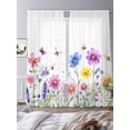 thumbnail image 2 of Colorful Wildflower Sheer Curtains 84 inches Long 2 Panels Set Bee Butterfly Purple Blue Pink Plant Sheer Window Curtain Rod Pocket Voile Drapes for Living Room/Bedroom, Each 52" W x 84" L, 2 of 7