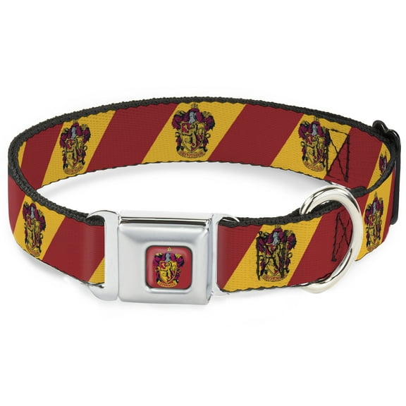The Wizarding World of Harry Potter Pet Collar, Dog Collar Metal Seatbelt Buckle, Gryffindor Crest Diagonal Stripe Gold Red, 9.5 to 13 Inches 1.0 Inch Wide