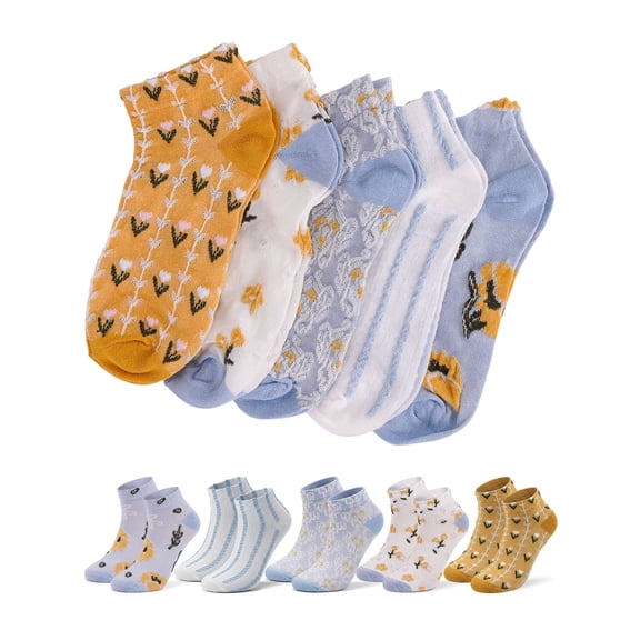Deago 5 Pairs Womens Vintage Floral Socks Cute Low Cut Ankle Socks Novelty Casual Crew Socks Gifts