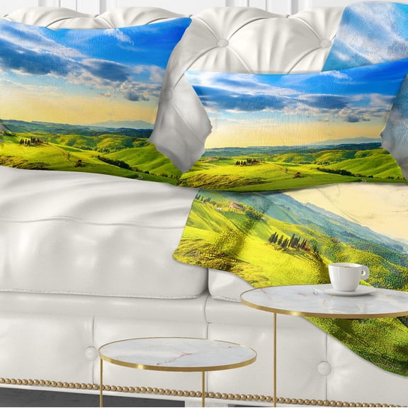 Designart Colorful Tuscany Countryside Farm - Landscape Printed Throw Pillow - 12x20