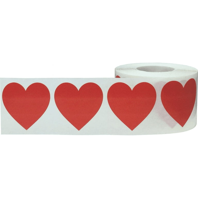 Red Heart Stickers, 1.5 Inches in size, 500 Labels on A Roll
