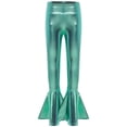 thumbnail image 3 of Linjinx Kids Girls Boys Shiny Metallic Ruffle Flared Bell Bottoms Pants Performance Yoga Dance Lake Green 12, 3 of 7