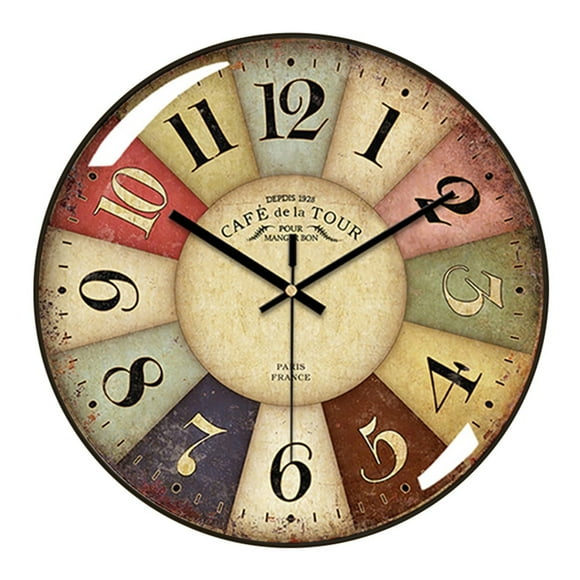 XIANXIAN Wall Clock - 12" Retro Rustic Style Quartz Clock, Silent Non-Ticking Battery Operated for Living Room, Kitchen, Home, Bathroom, Bedroom