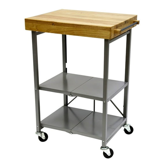 Origami Foldable Wheeled Portable Solid Wood Top Kitchen Island Bar Cart