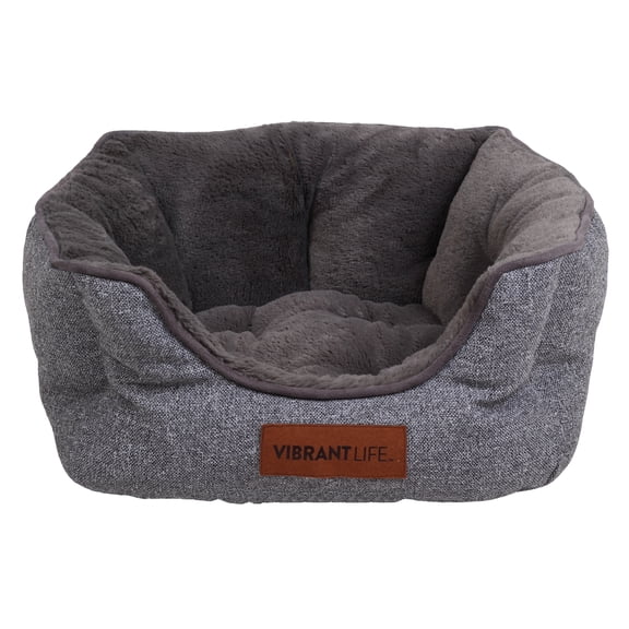 Vibrant Life Small Cozy Cuddler-Style Dog & Cat Bed, Bed with High Walls, Gray