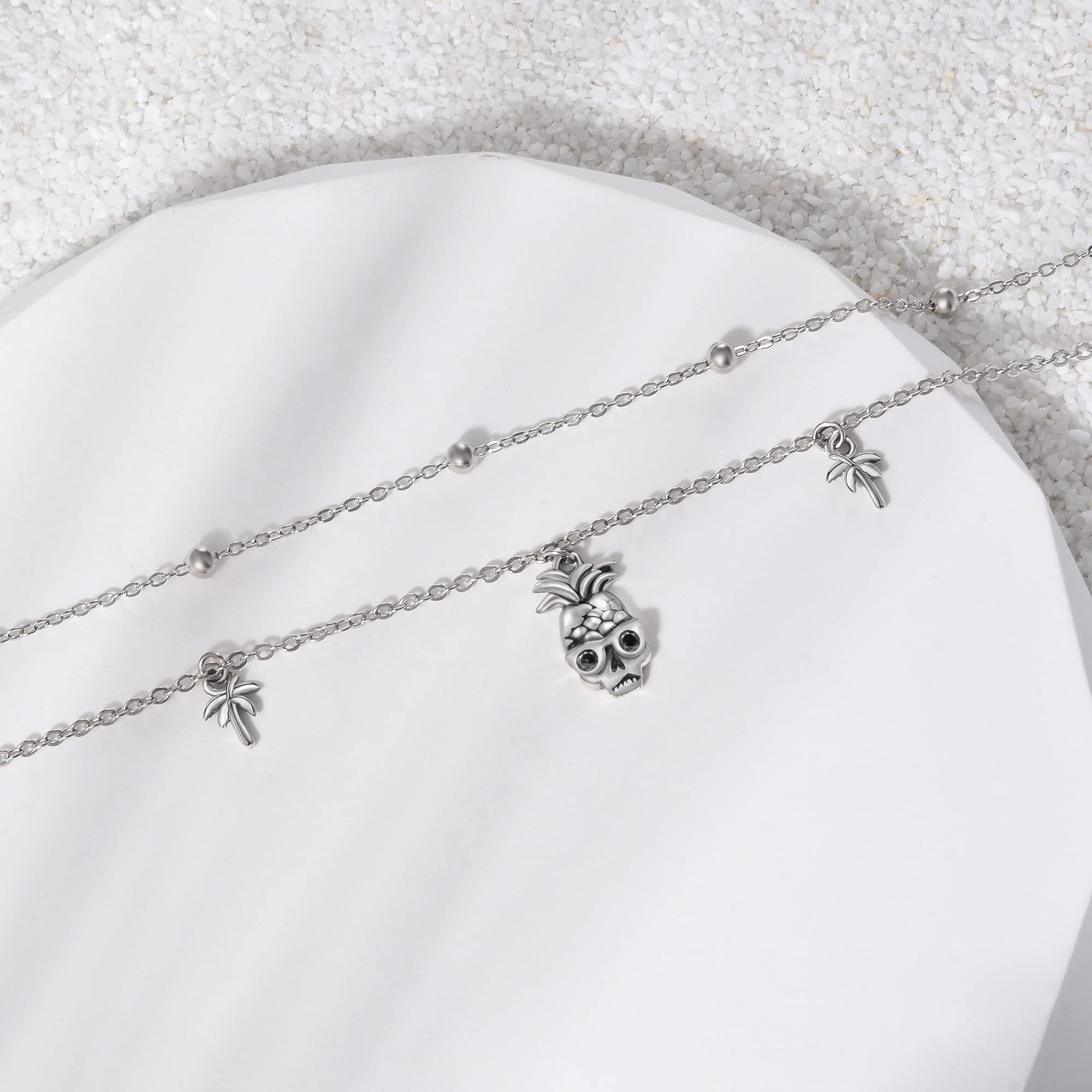 CHIC & ARTSY Ankle Bracelets for Women 925 Sterling Silver Anklets for Women Adjustable Hypoallergenic Layered Foot Chain with Skull Pineapple Anklet