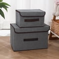 thumbnail image 3 of Hvmvliv 2 Pack Large and Small Flip Storage Boxes, Foldable Wardrobe Fabric Storage Boxes with Handles & Lids for Clothes Bedding Toys Books Gray, 3 of 7