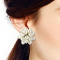 thumbnail image 2 of Large White Pearl Floral Cluster Stylish Clip On Statement Earrings, 2 of 5