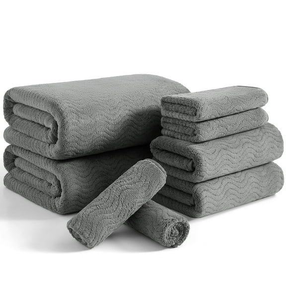 Beartech 8 Piece Microfiber Bath Towel Set ,2 Oversized Bath Sheet,2 Hand Towels,4 Washcloths, Extra Large, Soft & Less Lint Bathroom Towels Highly Absorbent Quick Dry Towels-Dark Gray