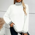thumbnail image 2 of Ediodpoh Striped Pullover High Neck Loose Plus Size Sweater Comfortable and Warm Oversized Sweaters for Women White S, 2 of 6