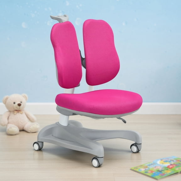 Resenkos Adjustable Height Student Chair with Sit-Brake Casters and Lumbar Support for Home and School-Pink, Kids Chairs for Kids