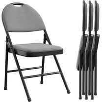 Twister.CK Folding Chairs 4 Pack, Metal Foldable Chair with Cushion and Non-Slip Feet Pads, Linen Party Chairs, for Meeting Room, Dining Room, Dark Gray
