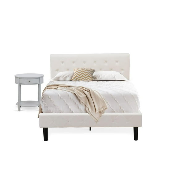 East West Furniture NL19F-1HI14 2 Piece Bedroom Set - 1 Bed White Velvet Fabric Headboard and 1 Small Night Stand - Urban Gray Finish Nightstand
