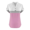 thumbnail image 5 of Tops for Women Clearance under $5.00 Cotton Linen Casual Color-Block Print Short Sleeve V-Neck T-Shirt Pink XXXXL, 5 of 5