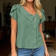 thumbnail image 2 of WEIWEN Cotton Linen Blouses for Women Summer Loose Fit Short Sleeve Tops Asymmetric Button Down V Neck Tees Dressy Casual T Shirts Green, S, 2 of 5