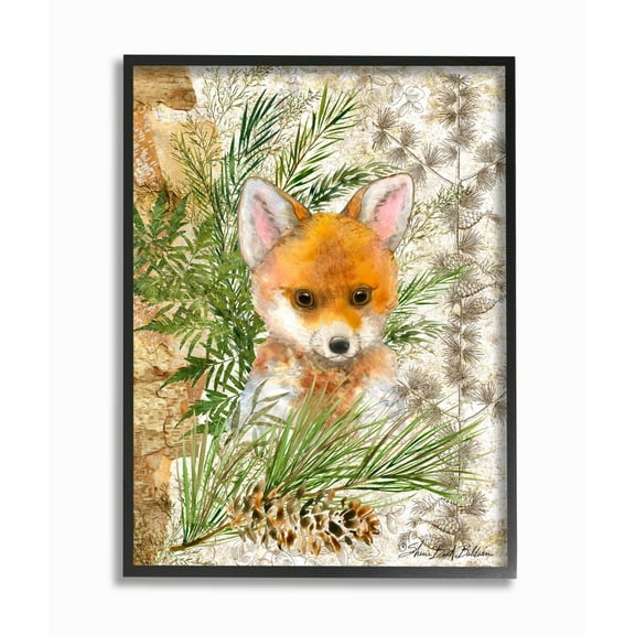 Stupell Industries Nursery Red Fox Forest Animal Children's Illustration Framed Wall Art Design by Sherri Buck Baldwin, 11" x 14", Black Framed