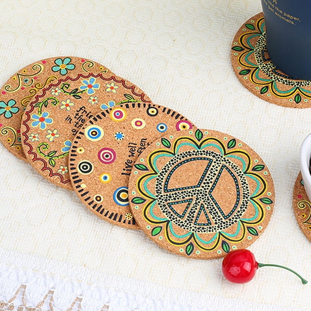 AD Set Of 6 Ceramic Coasters With Cork Base - Absorbing Round Stone Coasters For Mugs, Cups, Table Protection