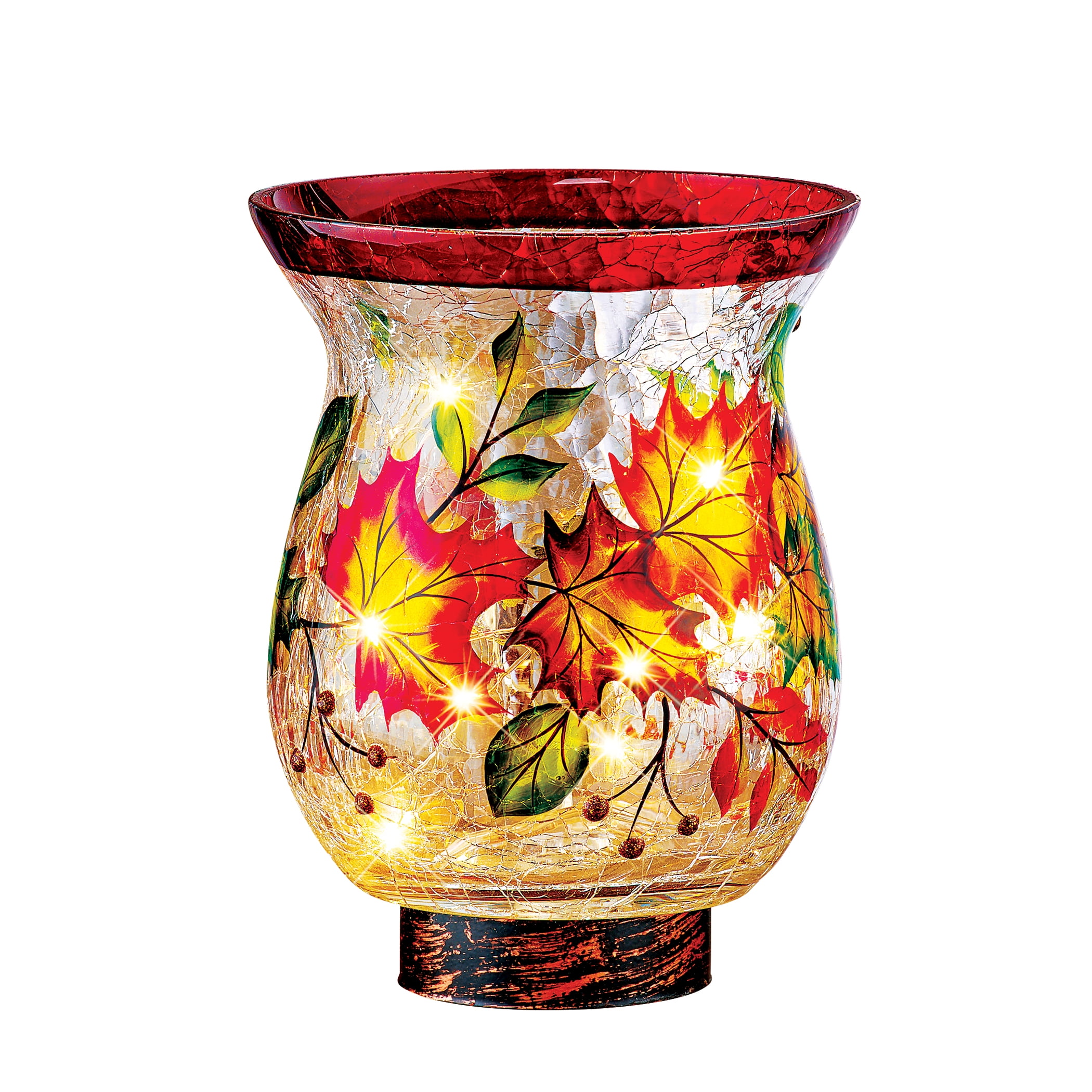 Fall Leaves LED Lighted Crackled Glass Hurricane Home Lighting Lamps