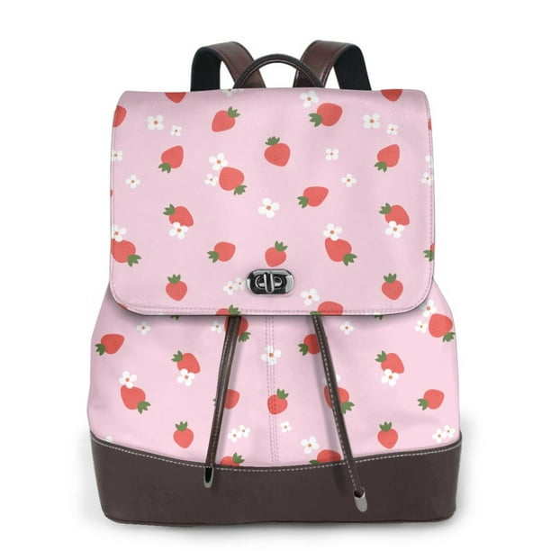 Fotbe Strawberry Floral Mochila Bolso con Estampado para Mujer, Mochila Antirrobo de Nylon Impermeable, Bolsa Ligera de Hombro