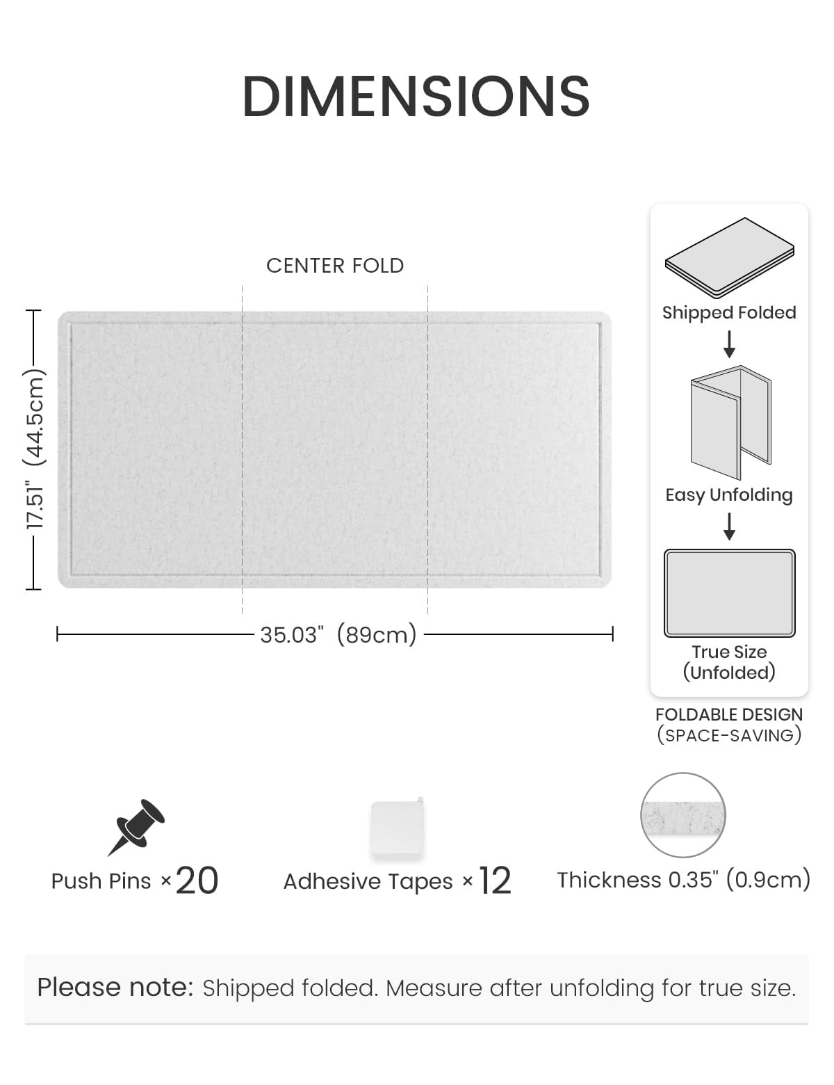 Bulletin Board  35" X 17.5" Cork Alternative With 12 Safe Removable Adhesive Tabs Foldable Felt Pin For Home Office Classroom Bedroom Entryway Walls- Light Gray
