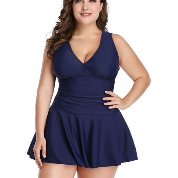 Plus Size Swimsuit for Women Flowy Tankini Swimdress Modest Tummy Control Swimwear Two Piece Bathing Suit with Shorts