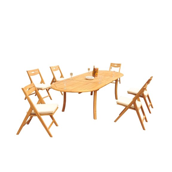 Grade-A Teak Dining Set: 6 Seater 7 Pc: 118" Oval Table And 6 Surfliner Folding Reclining Arm Chairs Outdoor Patio WholesaleTeak #51SL2607