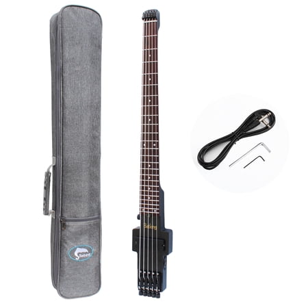 Batking Travel Bass Guitar, Headless Electric Bass 5 Strings Fretted in Black Color with Gigbag