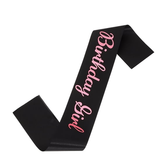 Uxcell Birthday Girls Sash with Pin Pink Sparkle Lettering Party Favors Supplies Decorations Accessories for Women Costume Gifts Sweet Birth Day, Black
