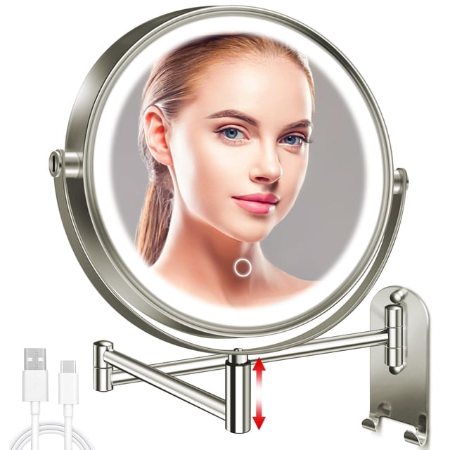 Espejo de maquillaje CONLWIN 9, montado en la pared, iluminado con aumento de 1X/10X