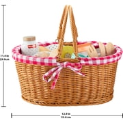 Fisher-Price Wooden Picnic Basket and Food Pretend Play Set for Preschool Kids, 31 Pieces