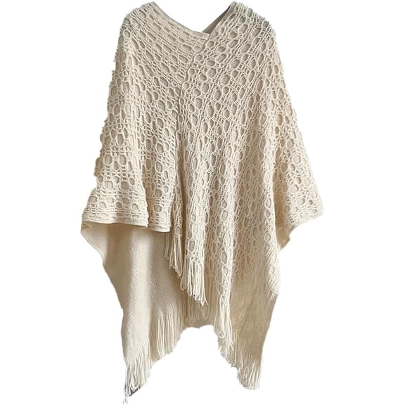 KuKuzhu Women's Pullover Cover Up Oversized Sweater Shawl Wraps Tassel Poncho Cape Knit Cardigan Wrap Shoulder Top Accessory
