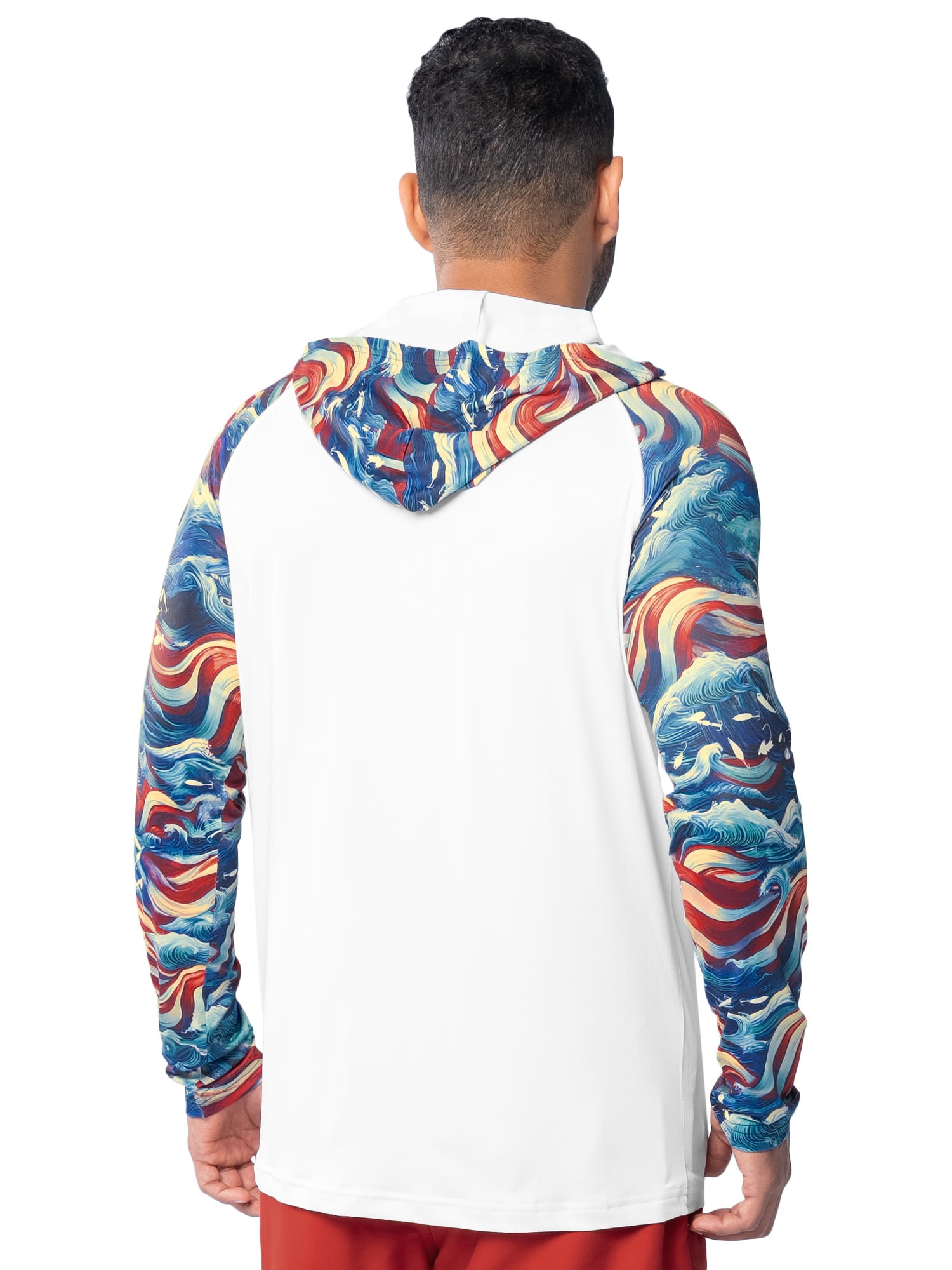 Realtree Men's Fishing Flex Americana UPF30 Long Sleeve Performance Hooded Shirt, Size S-3XL