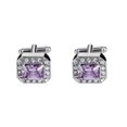 thumbnail image 1 of Gemelos chapados en plata con circonitas cúbicas moradas cuadradas para hombre, 1 of 3