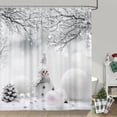 thumbnail image 6 of Christmas Snowman Shower Curtain, Cute Snowman Balls Snowflake in Grey Winter Snow Forest Decorative Shower Curtain Set, Xmas Holiday Gray Shower Curtain 12 Hooks Included Polyester 72"X72"Inch, 6 of 6