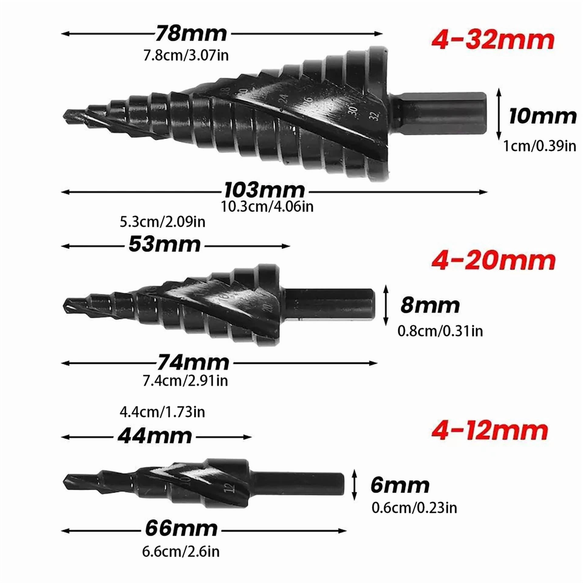 PRIME - 3Pcs Hss Step Drill Bit Set Large Cone Titanium Bit Set Metal Hole Cutter