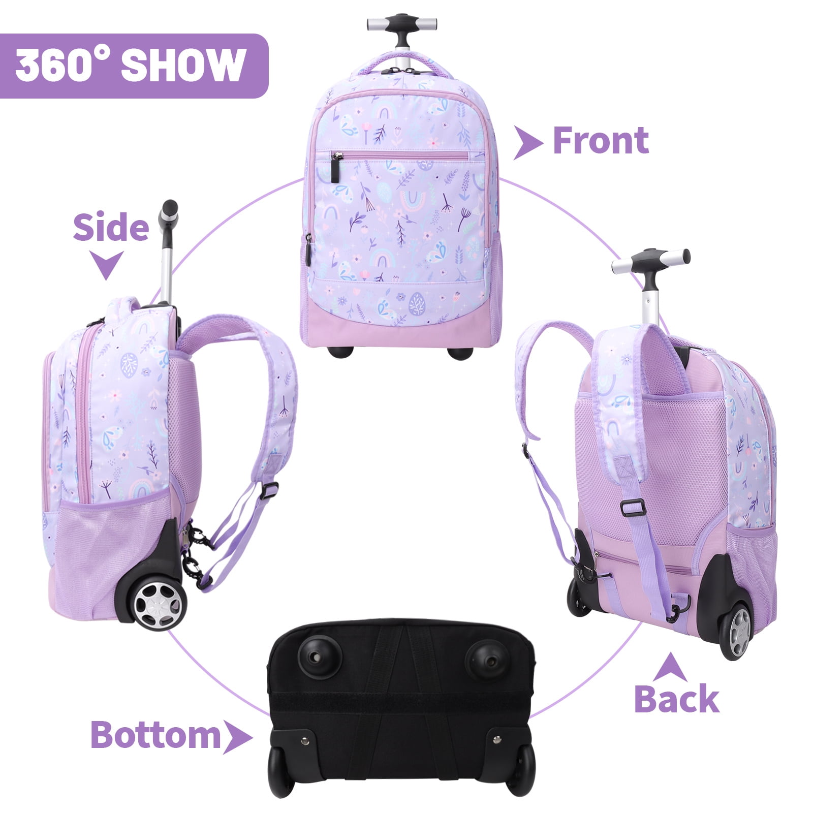 IvyH Lvyh Kids Rolling Backpack for Girls Boys,Trolley Wheeled Backpacks Waterproof Elementary School Bag Travel Outdoor, Kids Unisex, Size: 30, Pink