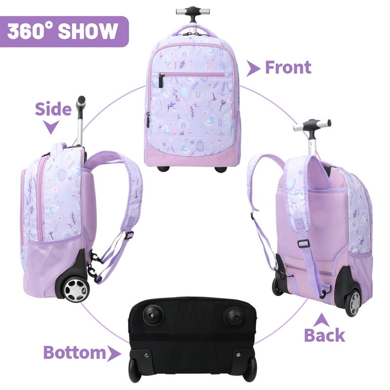 IvyH Rolling Backpack Kids Wheeled Backpack,Girls Boys Large Waterproof  Rolling Luggage Schoolbag for School Travel,Purple - Walmart.com