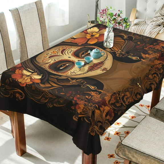 BZSMCE Square Tablecloth White Face Womenwith Flowers Pattern Tableclothes