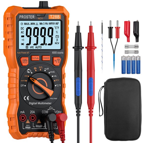 Proster Multimètre Numérique 6000 Unités TRMS Plage Auto Détecteur NCV Tension CC CA Courant Compteur Température Capacité Résistance Diode Co