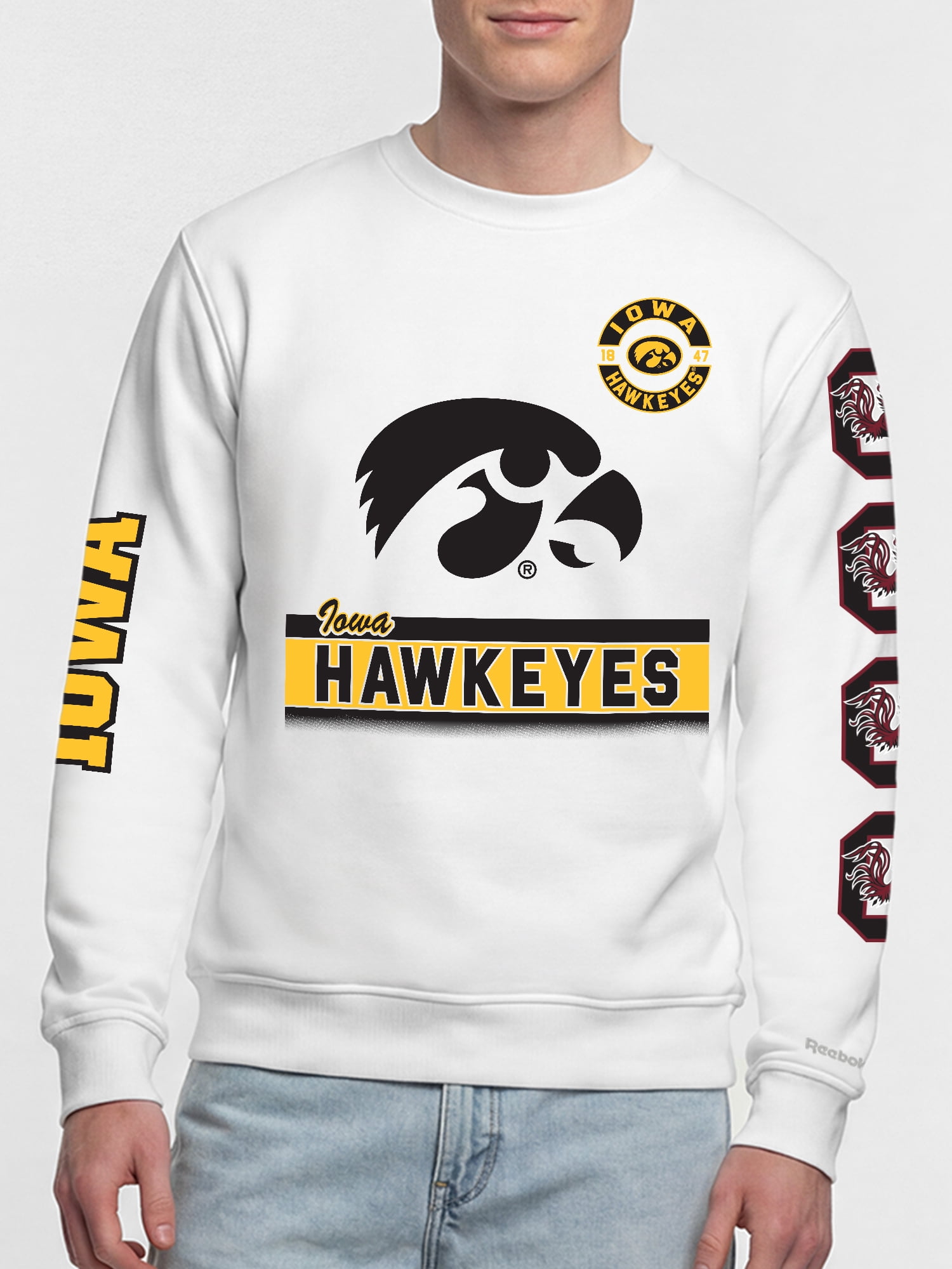 Iowa Hawkeyes Reebok Mens White Crew Sweatshirt