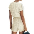 thumbnail image 3 of Women Floral Swiss Dots Short Sleeve V Neck Button Closure Jumpsuit, 3 of 5