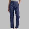 thumbnail image 2 of WAYUTE Womens High Waist Straight Leg Cargo Pants Button Zip Front Patch Pockets Ankle Length Casual Chino Trousers Outdoor,Dark Blue,XL, 2 of 6