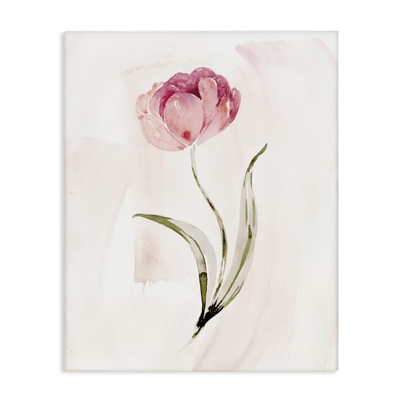 Stupell Industries Pink Blossom with Leaves Floral Painting Wrapped Canvas Canvas Art Print Wall Art, 16 x 20