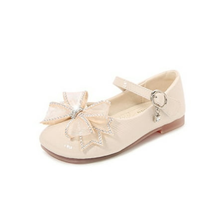 

Rotosw Girls Mary Jane Sandals Comfort Princess Shoe Rhinestone Flats Lightweight Magic Tape Dress Shoes Wedding Sweet Loafers Apricot 13C