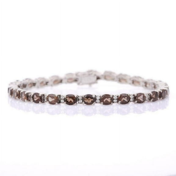 VRJewels Modern Smoky Topaz and Diamond Tennis Bracelet in 925 Sterling Silver for Women