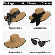 Loritta Straw Hats for Women, Wide Brim Floppy Foldable UPF 50+ Beach Sun Hat with Heart Shape Glasses