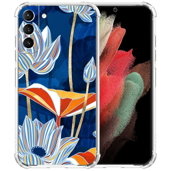 Rainbow Flower Painting Case for Samsung Galaxy S21 Plus,Aesthetic Colourful Floral Plant Case for Men Women,Unique Soft TPU Bumper Case Cover