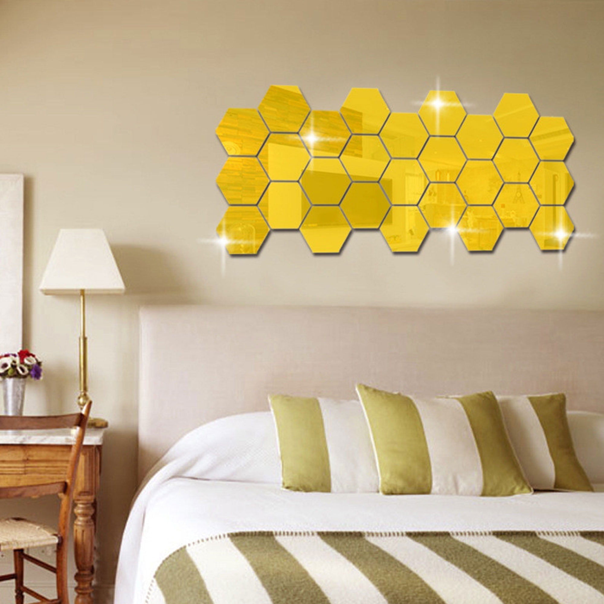 12pcs 3D Mirror Wall Sticker Acrylic Hexagon Art Mural Decal DIY Dining