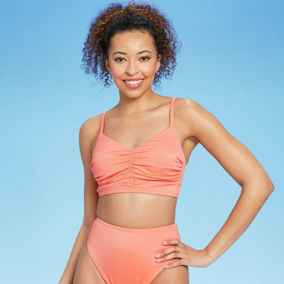 Women's Ribbed Longline Underwire Bikini Top - Shade & Shore‚Ñ¢ Pink 32DD